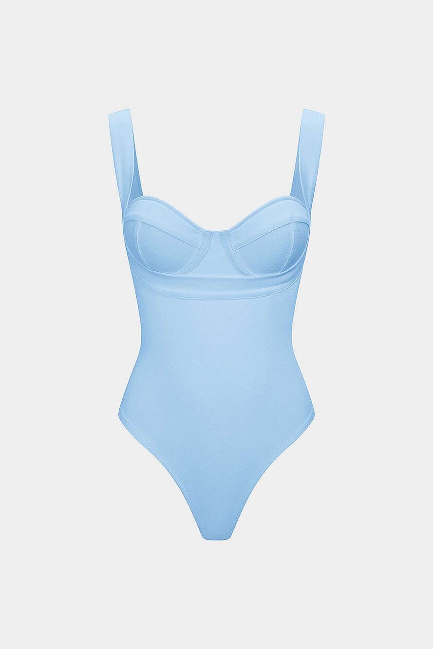 MICAS XL Women Solid Underwire Bodysuit Light Baby Blue Shaping Top Size NWT